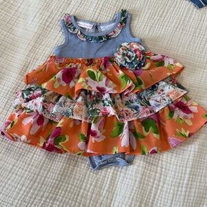 Bonnie Baby Striped Dress with Floral Accents